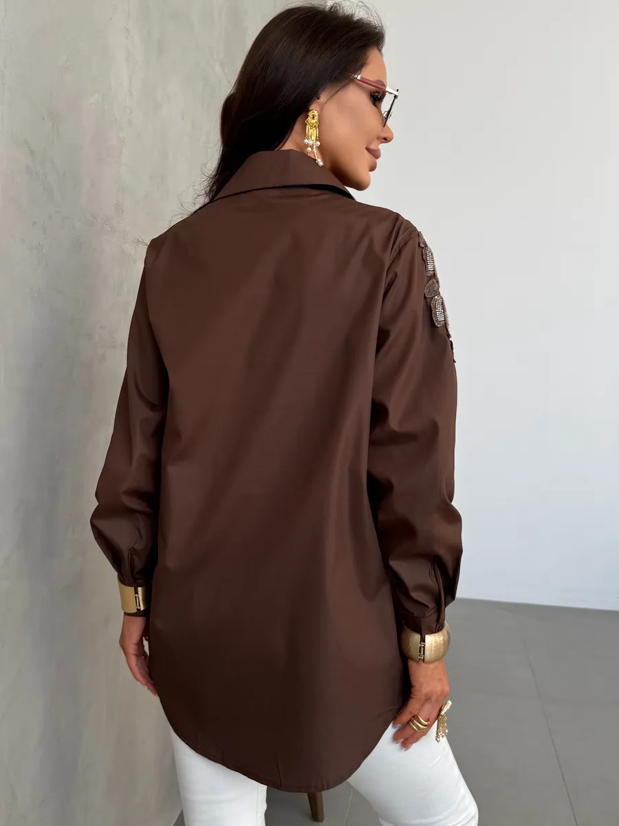 Коричневая рубашка нарядная офисная