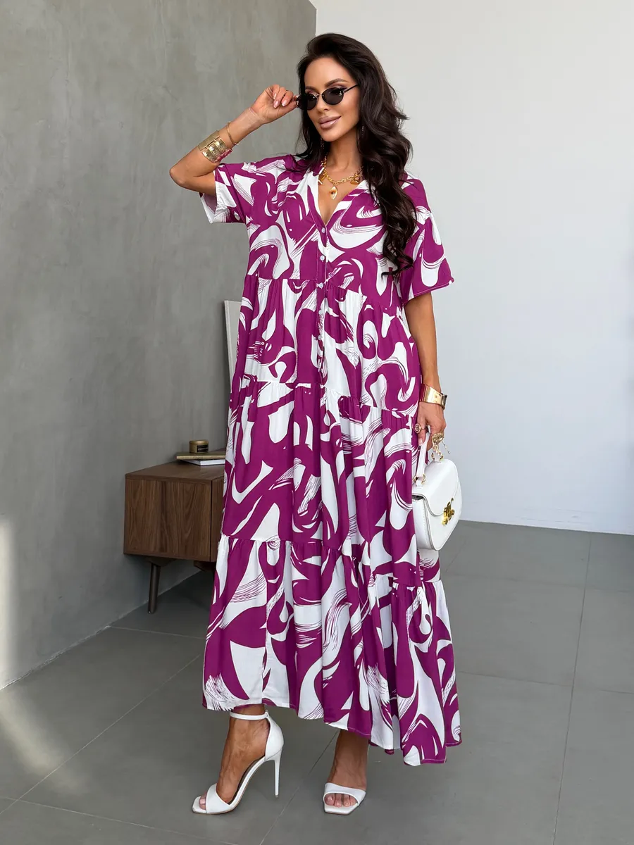 Фиолетовое летнее легкое платье повседневное бохо