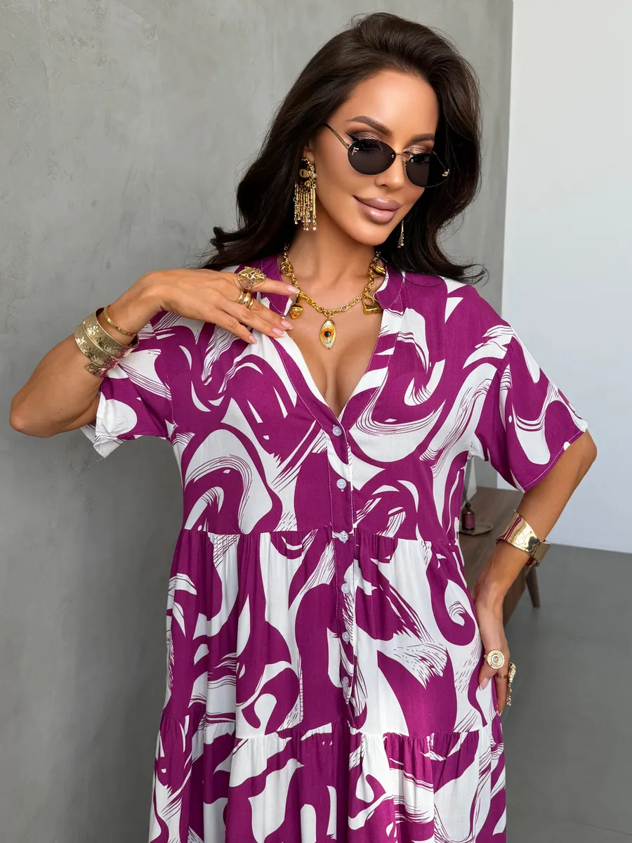 Фиолетовое летнее легкое платье повседневное бохо