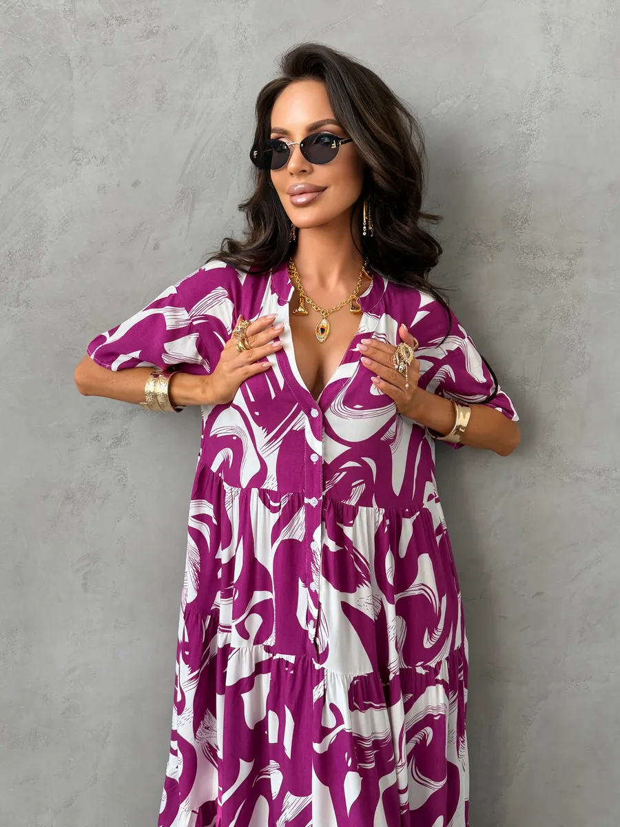 Фиолетовое летнее легкое платье повседневное бохо