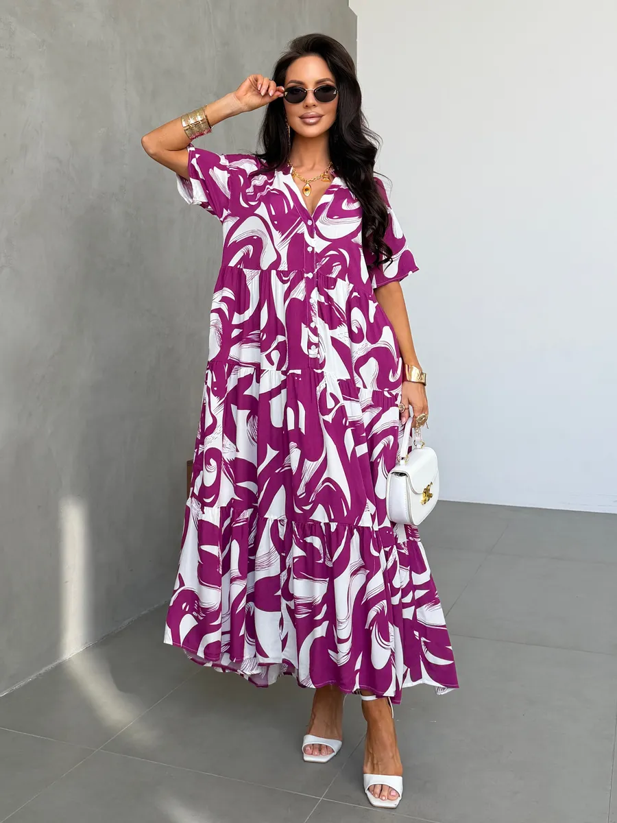 Фиолетовое летнее легкое платье повседневное бохо