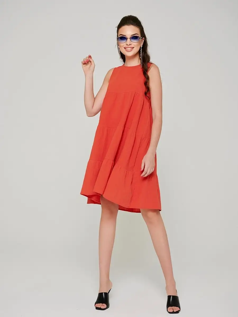 Оранжевое платье женское сарафан летнее нарядное