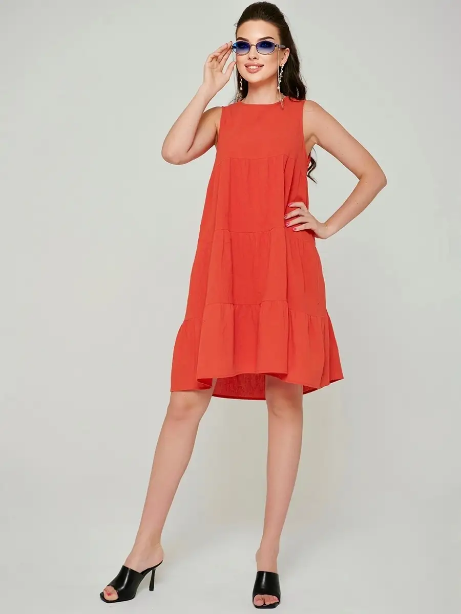 Оранжевое платье женское сарафан летнее нарядное