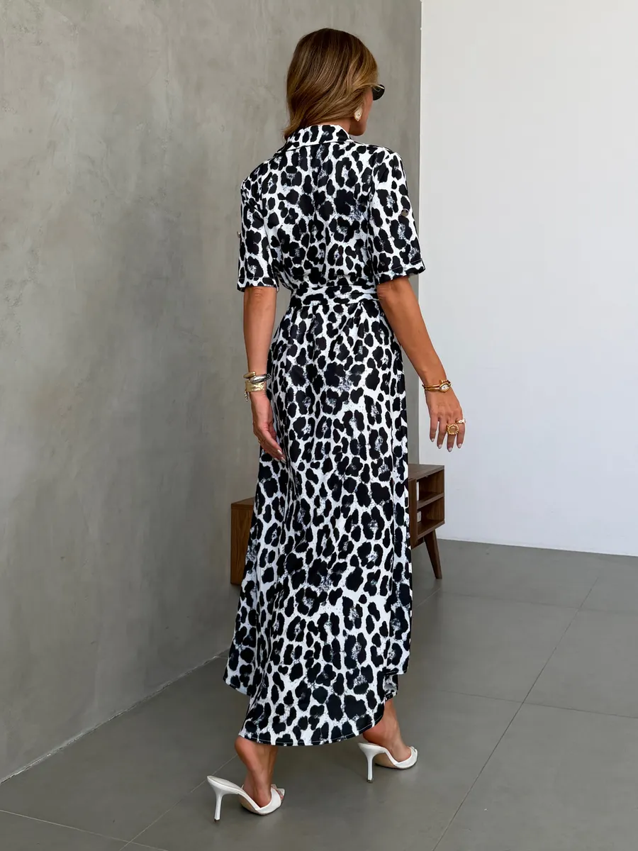 Леопардовое длинное летнее платье повседневное