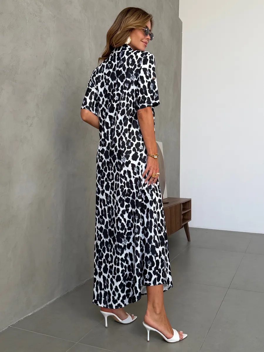 Леопардовое длинное летнее платье повседневное