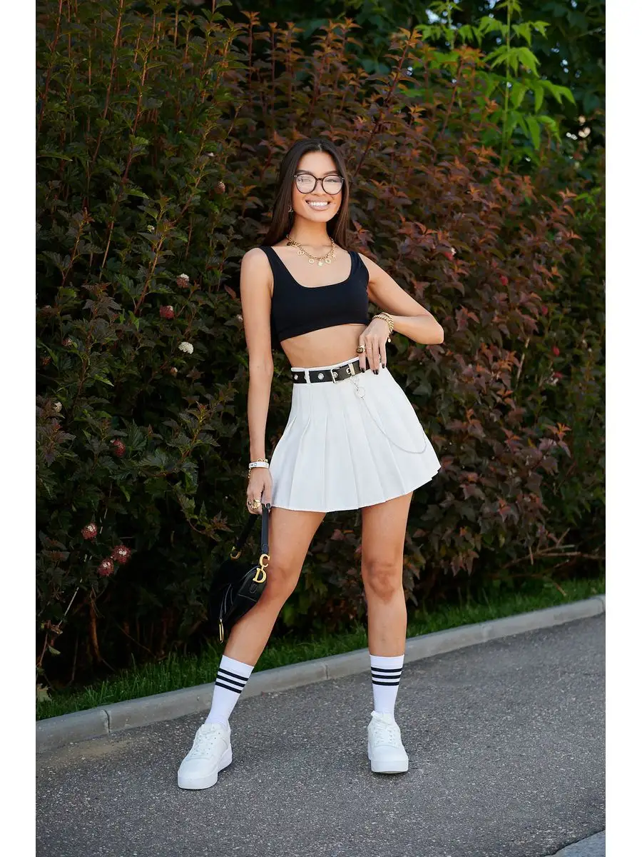 Белая юбка теннисная школьная в складку