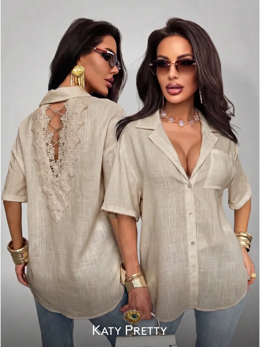 Капучино рубашка летняя с коротким рукавом льняная