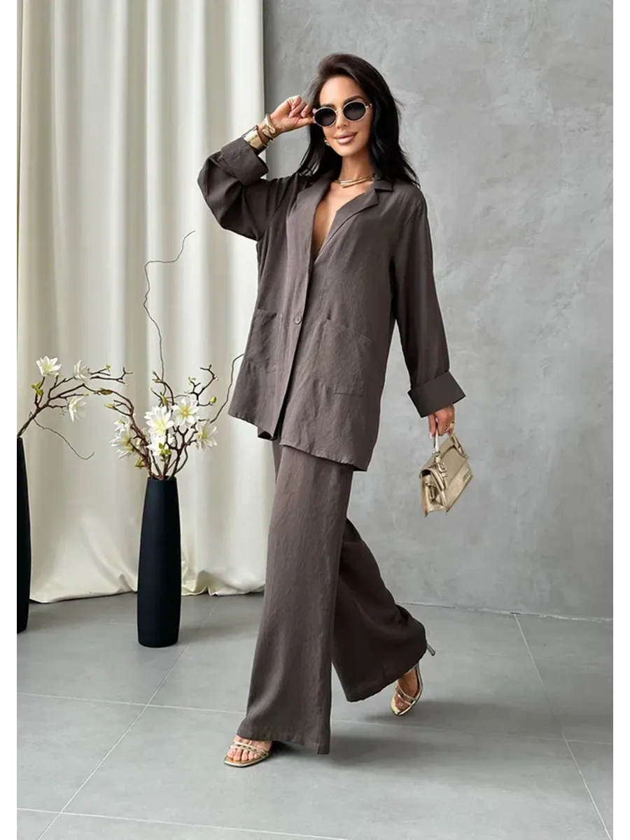 Хаки костюм брючный летний двойка с пиджаком