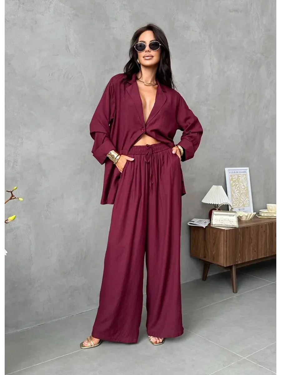 Бордовый костюм брючный летний двойка с пиджаком