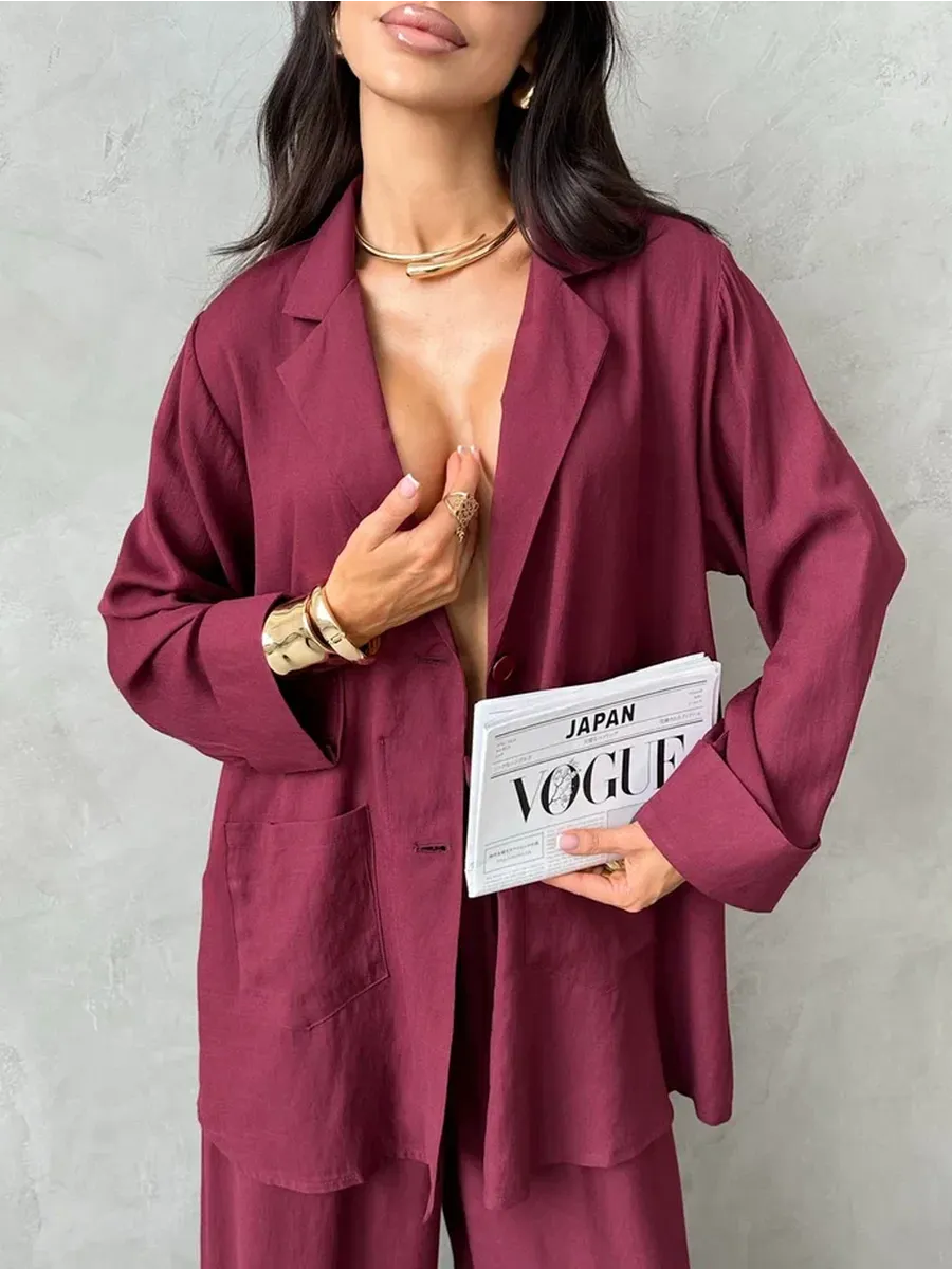 Бордовый костюм брючный летний двойка с пиджаком