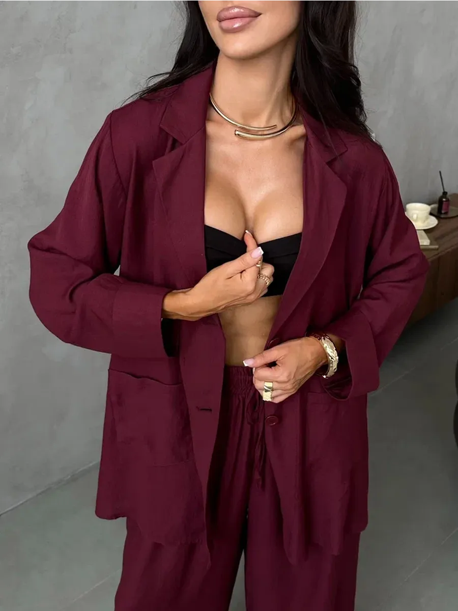 Бордовый костюм брючный летний двойка с пиджаком