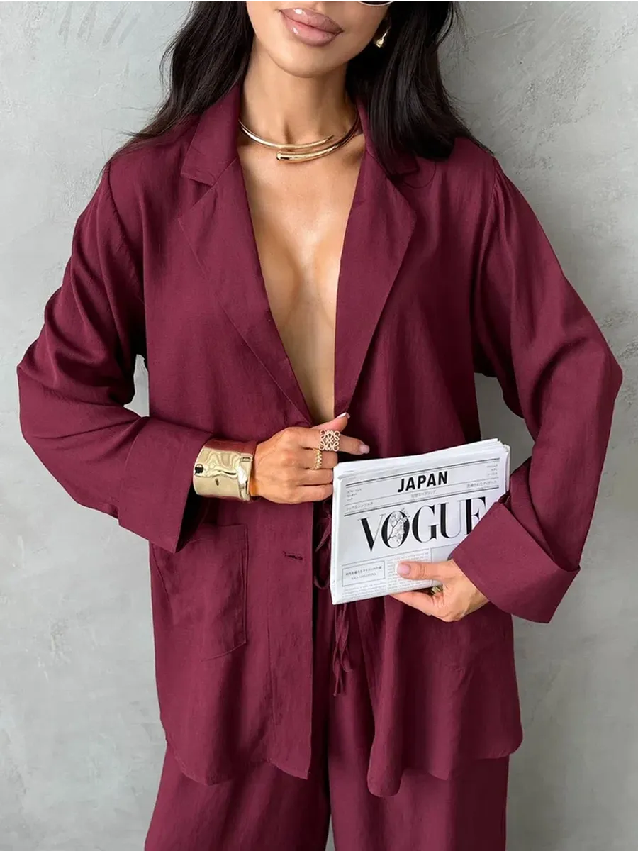 Бордовый костюм брючный летний двойка с пиджаком