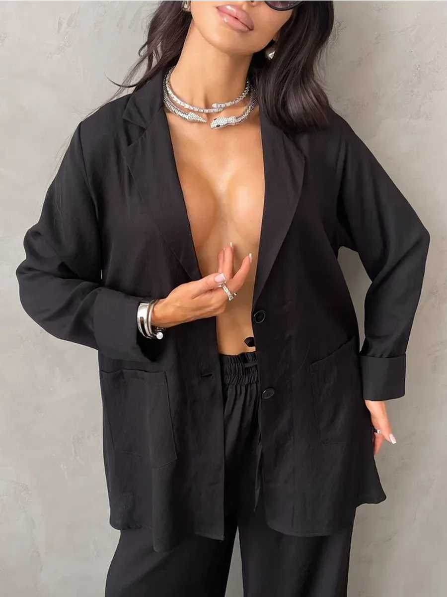 Черный костюм брючный летний двойка с пиджаком