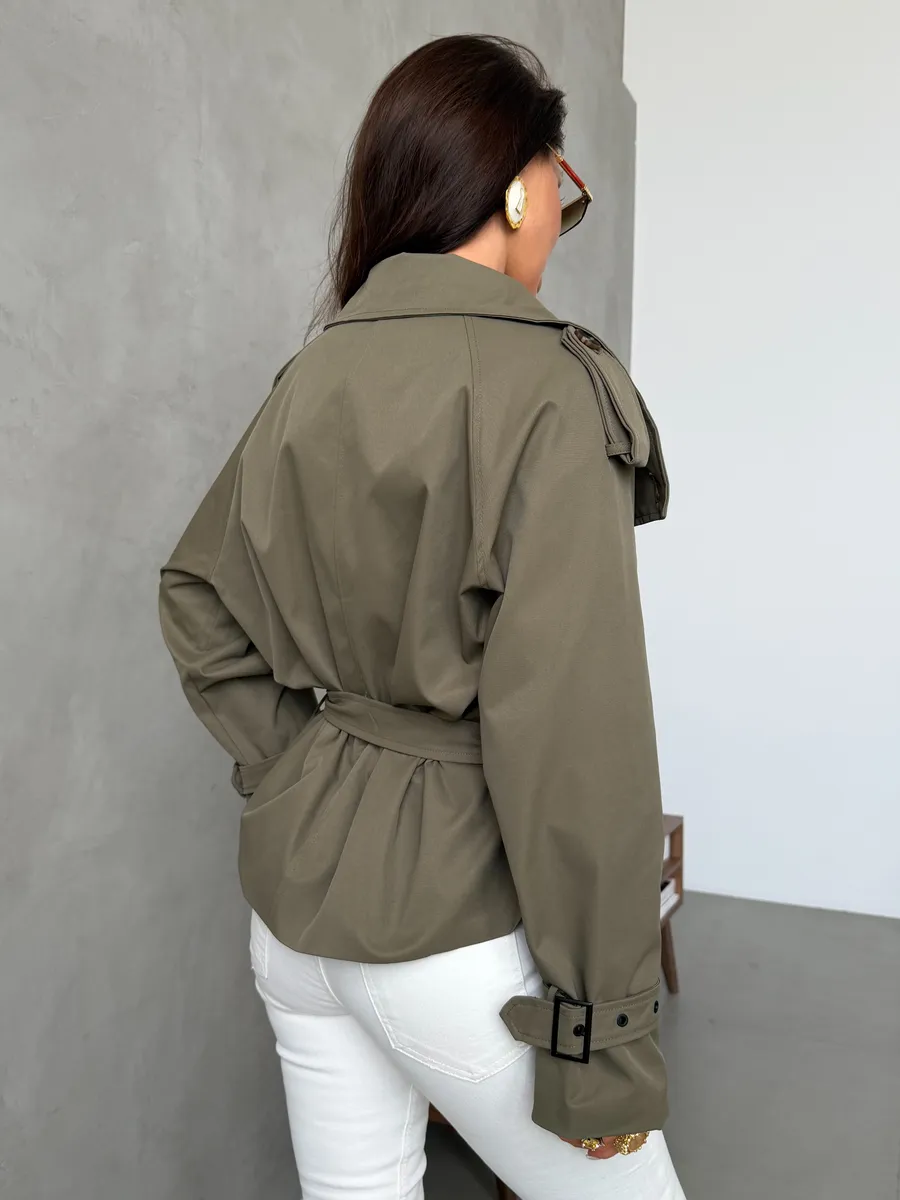 Хаки ветровка модная короткая стильная